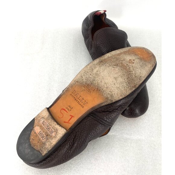 BALLY Brown Pebbled Leather Cowboy Driver Loafers Collapsable Shoes Sz 7 USA - Picture 8 of 16